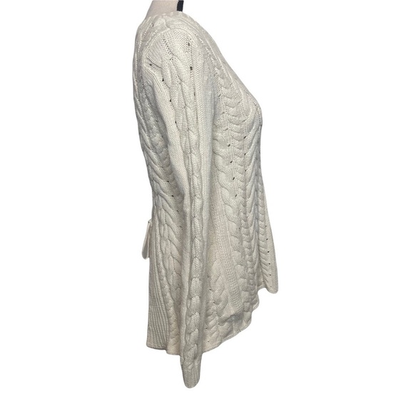 CAbi Ivory Cable Knit Lace Back Sweater Style 3157 - Picture 4 of 8